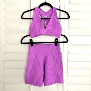 Booty by Brabants Croco Skin Bike Shorts and Deep V Sports Bra, Ultra Violet